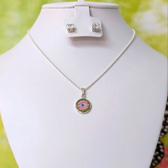 Italian Artisan Handcrafted Murano Millefiori Glass Pendant • Pink • Green - Picture 7 of 10